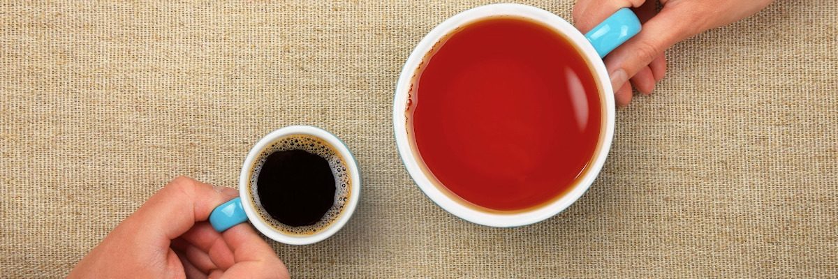 Alcohol Free Activities: Enjoying Coffee and Tea Together Two hands holding cups of coffee and tea, promoting alcohol free activities
