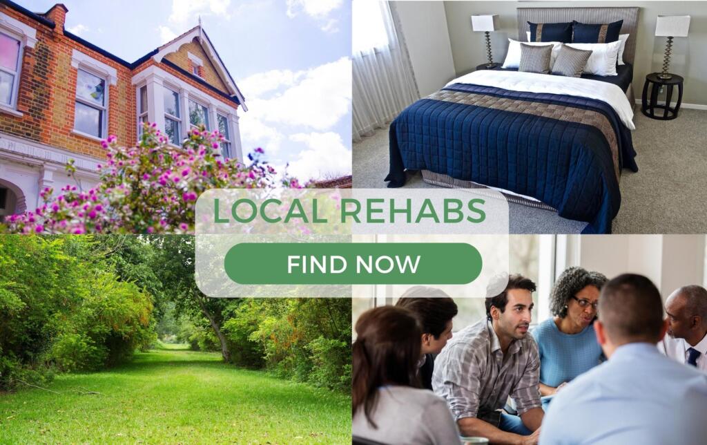 Explore Peaceful Rehab Facilities for Alcohol Recovery Collage showing rehab facility, bedroom, peaceful garden, group meeting