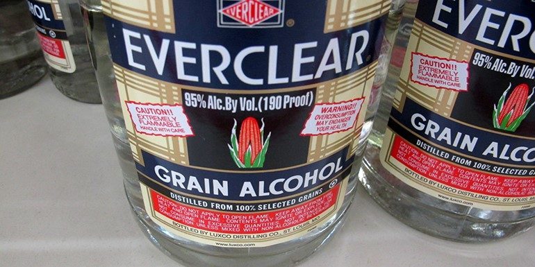 Types of Alcohol: Understanding Grain Alcohol Risks Bottles of grain alcohol, a potent type of alcohol, labelled Everclear.